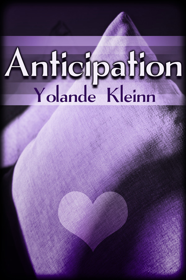 Book cover with white text on purple couch cushions: Anticipation